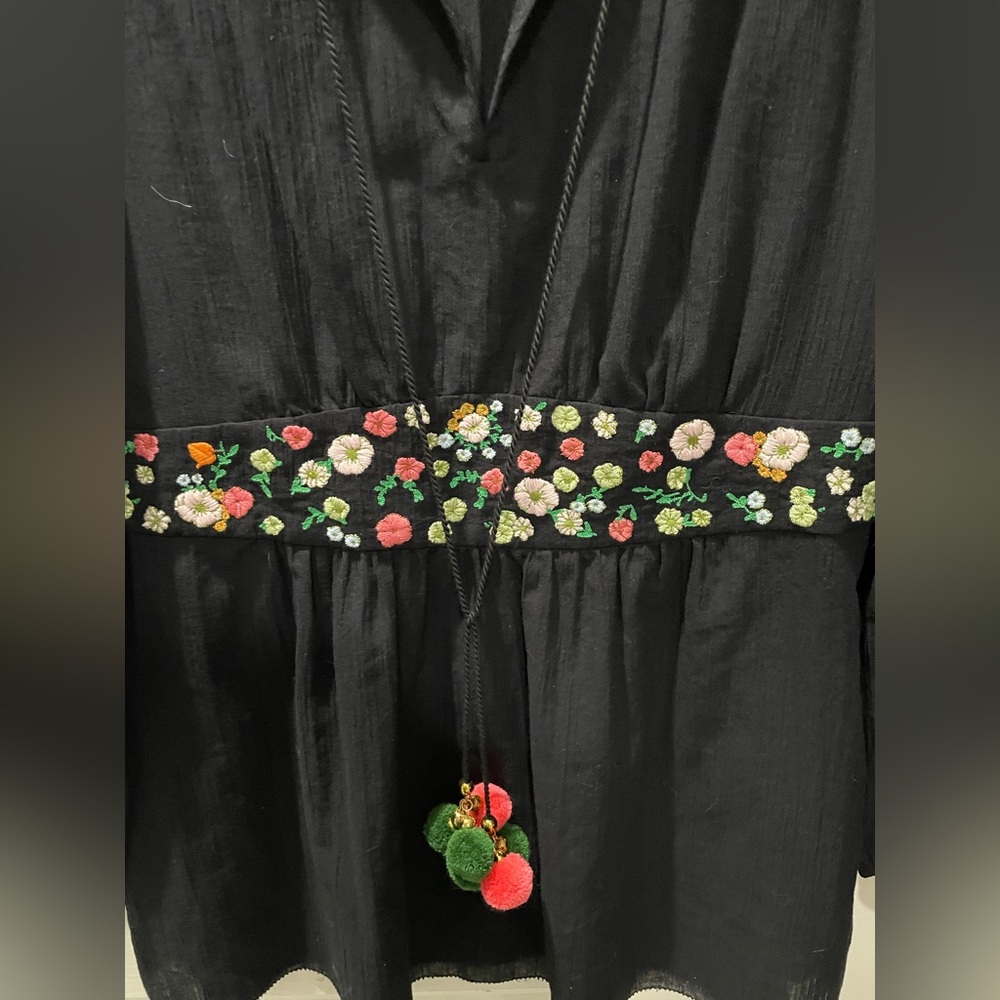 Tory Burch Black Tunic with Floral Details, size 10, NWOT, bohemian - Picture 3 of 5